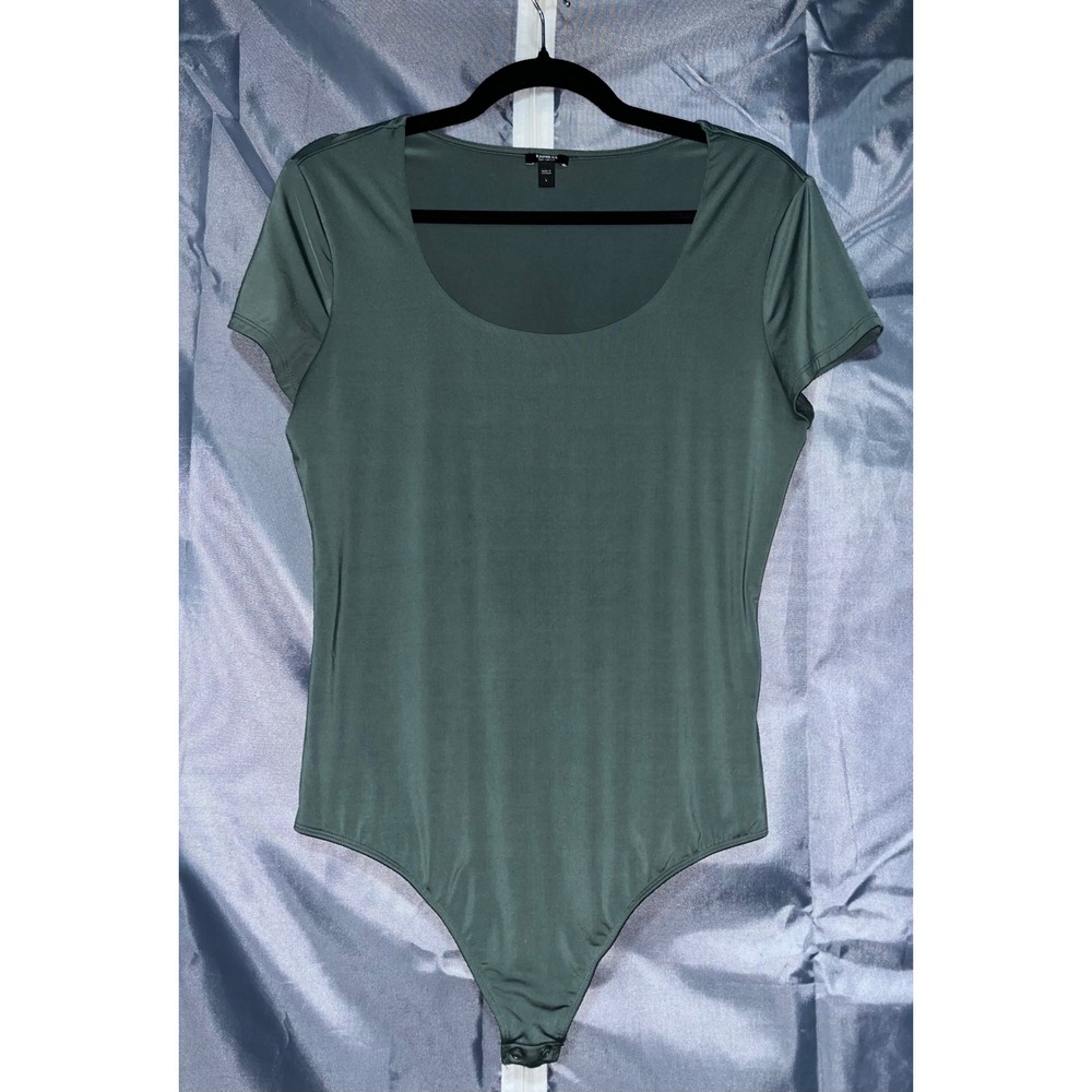 Express Body Contour Bodysuit Dark Green Olive Short Sleeve Size Large